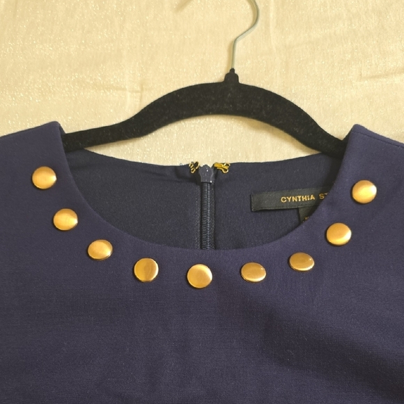 Cynthia Steffe Navy Mini Dress with Gold Studs - Picture 9 of 13